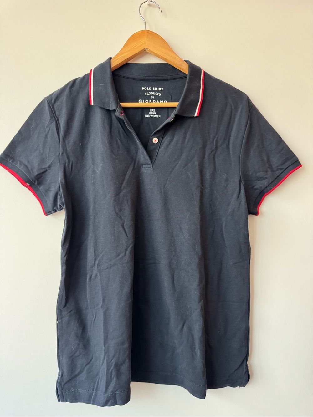 Giordano Dark Navy Blue Contrast Tipped Short Sleeve Polo Shirt Women’s XXL